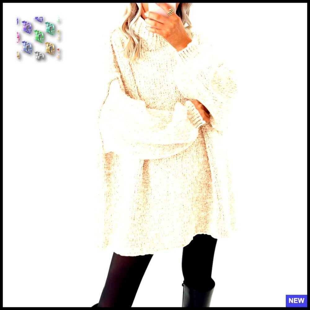 Oversized Cable Knit Mock Neck Pullover Sweater Thick Winter Chic
